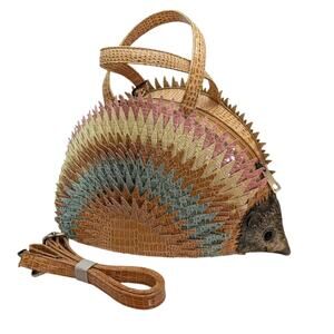 NWT Diophy Croc Embossed Vegan Leather Hedgehog Shaped Handbag Multi-Color